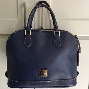 Navy Blue Saffiano Zip Zip Satchel